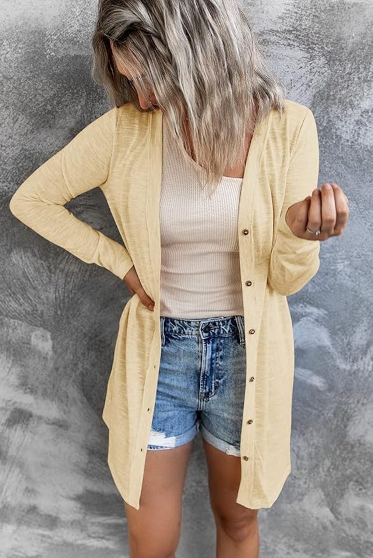 MEROKEETY Open Front Lightweight Cardigan