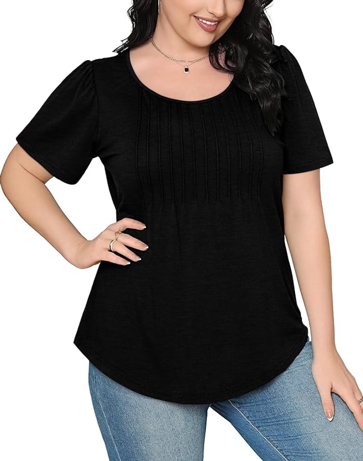 OFEEFAN Short Sleeve Pleated Top