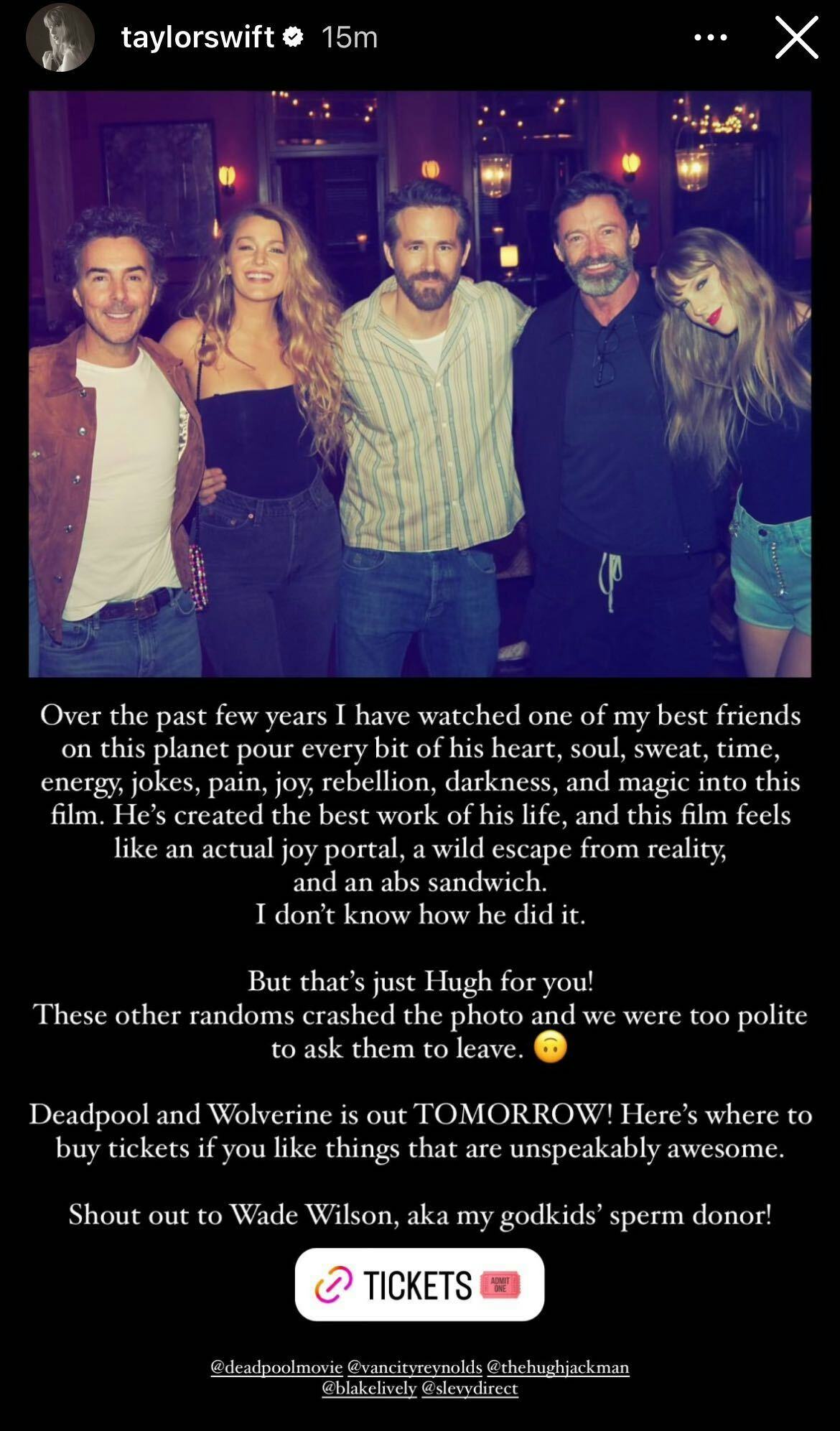 Taylor Swift’s Instagram post for &lsquo;Deadpool &amp; Wolverine.'