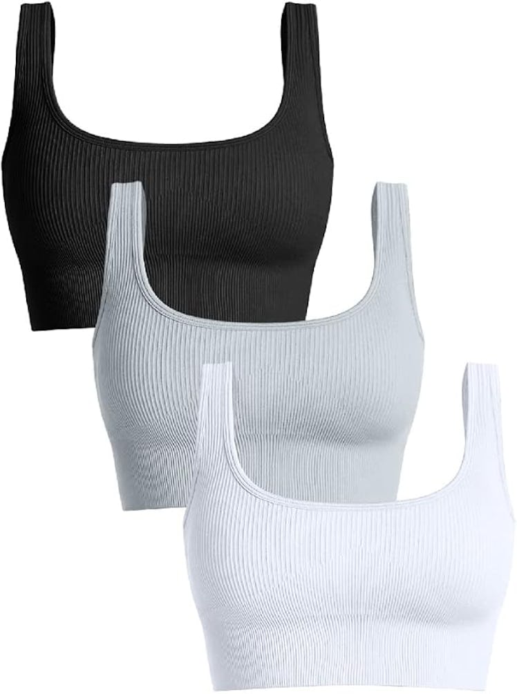 OQQ Ribbed Seamless Sports Bras (3-Pieces)