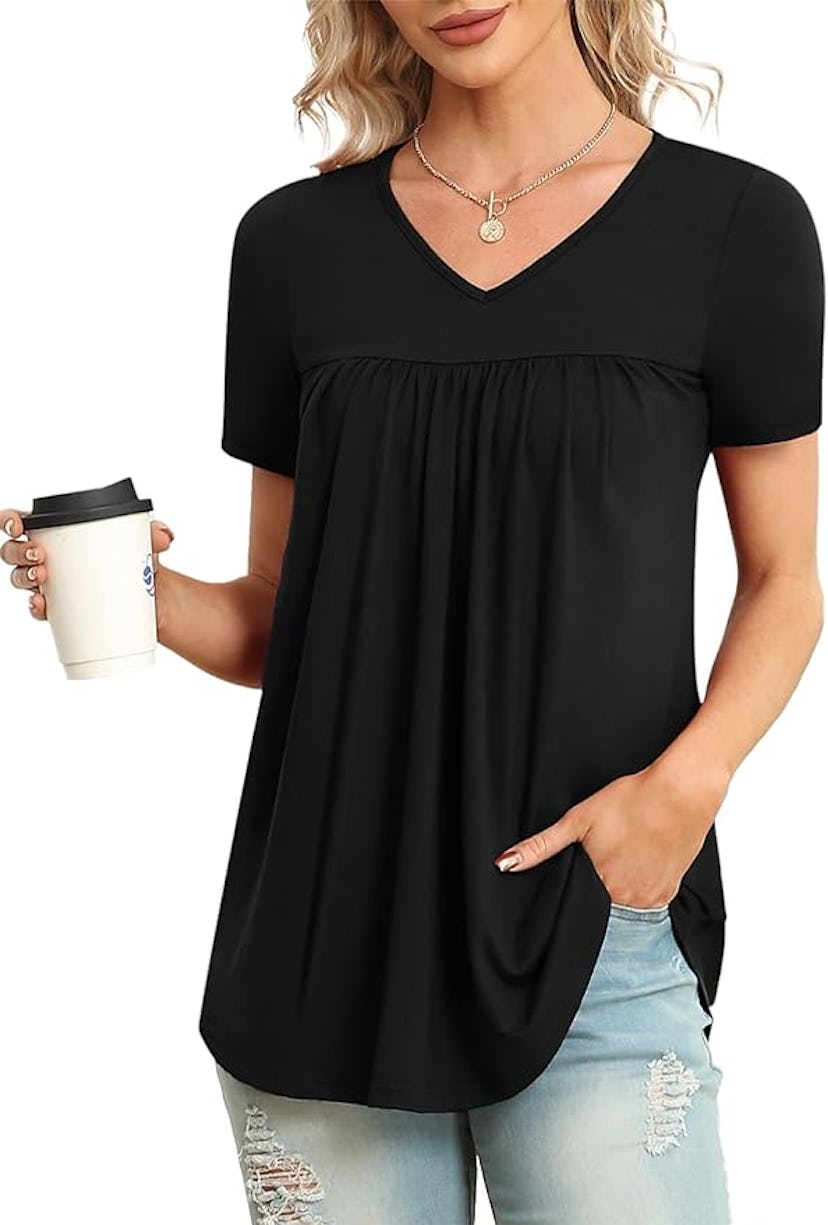 LAOLASI Short Sleeve Flowy Tunic