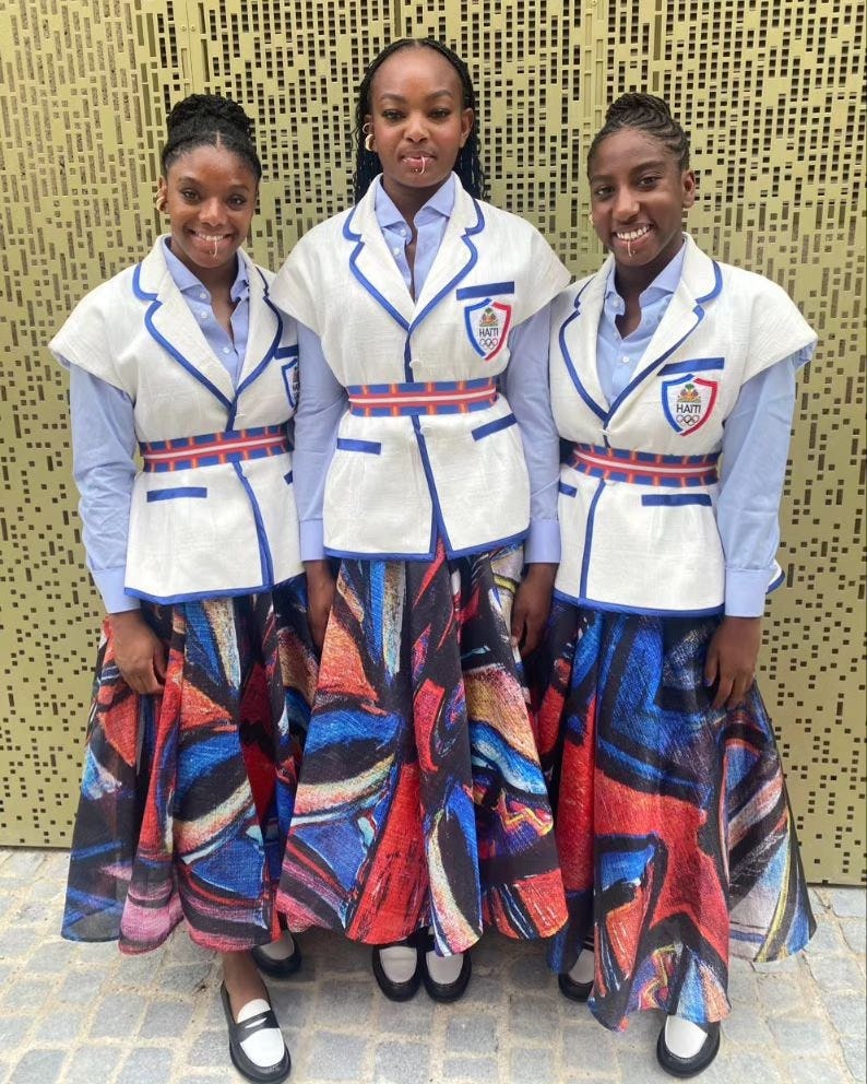 Team Haiti&rsquo;s Olympic uniform at the 2024 Olympics.