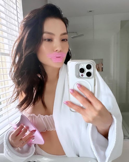 Patricia San Pedro wearing mouth tape