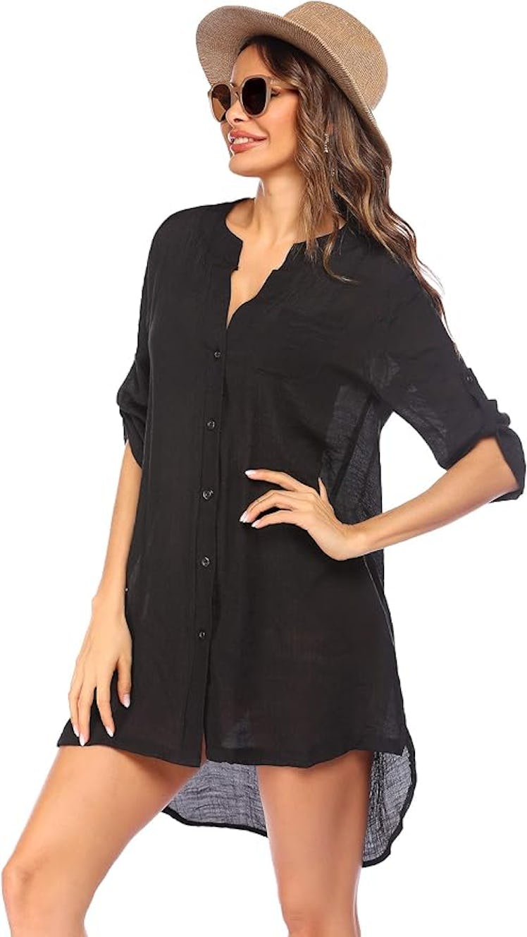 Ekouaer V-Neck Button-Down Swimsuit Coverup