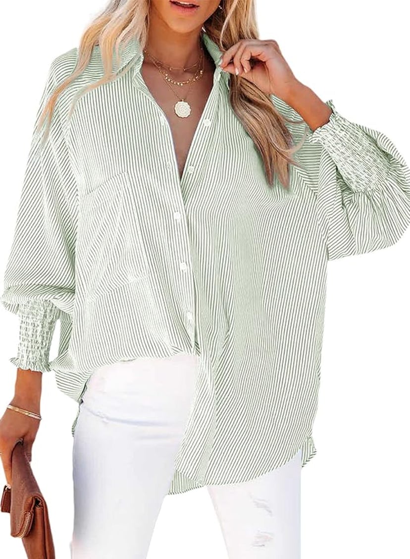 LEMAFER Smocked Cuffed Blouse 