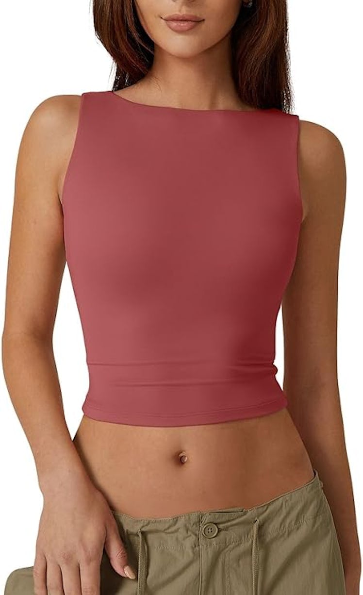 QINSEN Open Back Sleeveless Crop Tank