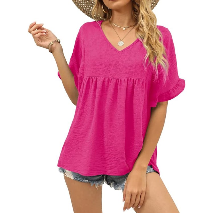 WIHOLL V-Neck Babydoll Shirt