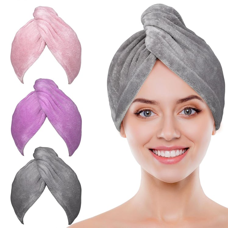 POPCHOSE Microfiber Hair Towel Wraps (3-Pack)