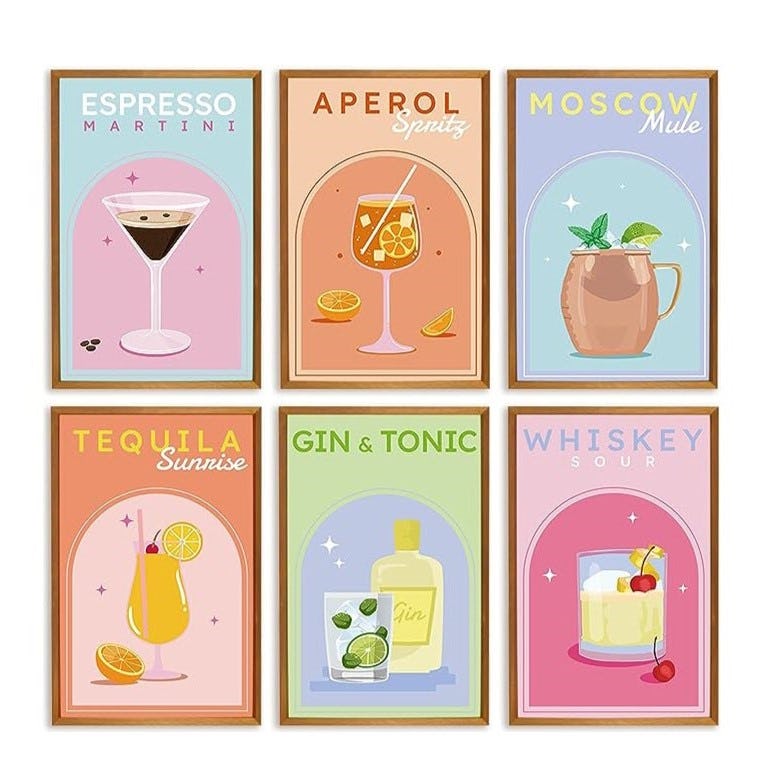 Throwback Cocktail Wall Art Set