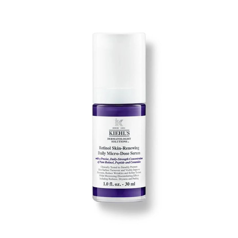 Kiehl's Retinol Skin-Renewing Daily Micro-Dose Serum bottle, white and purple, 1.0 fl. oz. (30 ml) s...