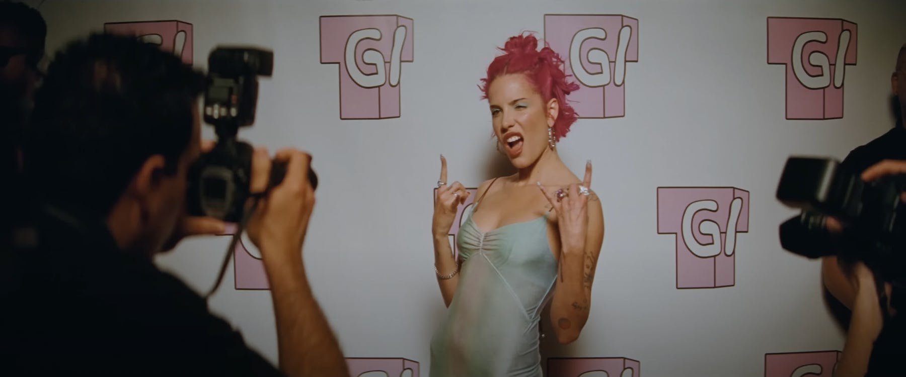 Halsey’s Y2K-era up-do and slip dress