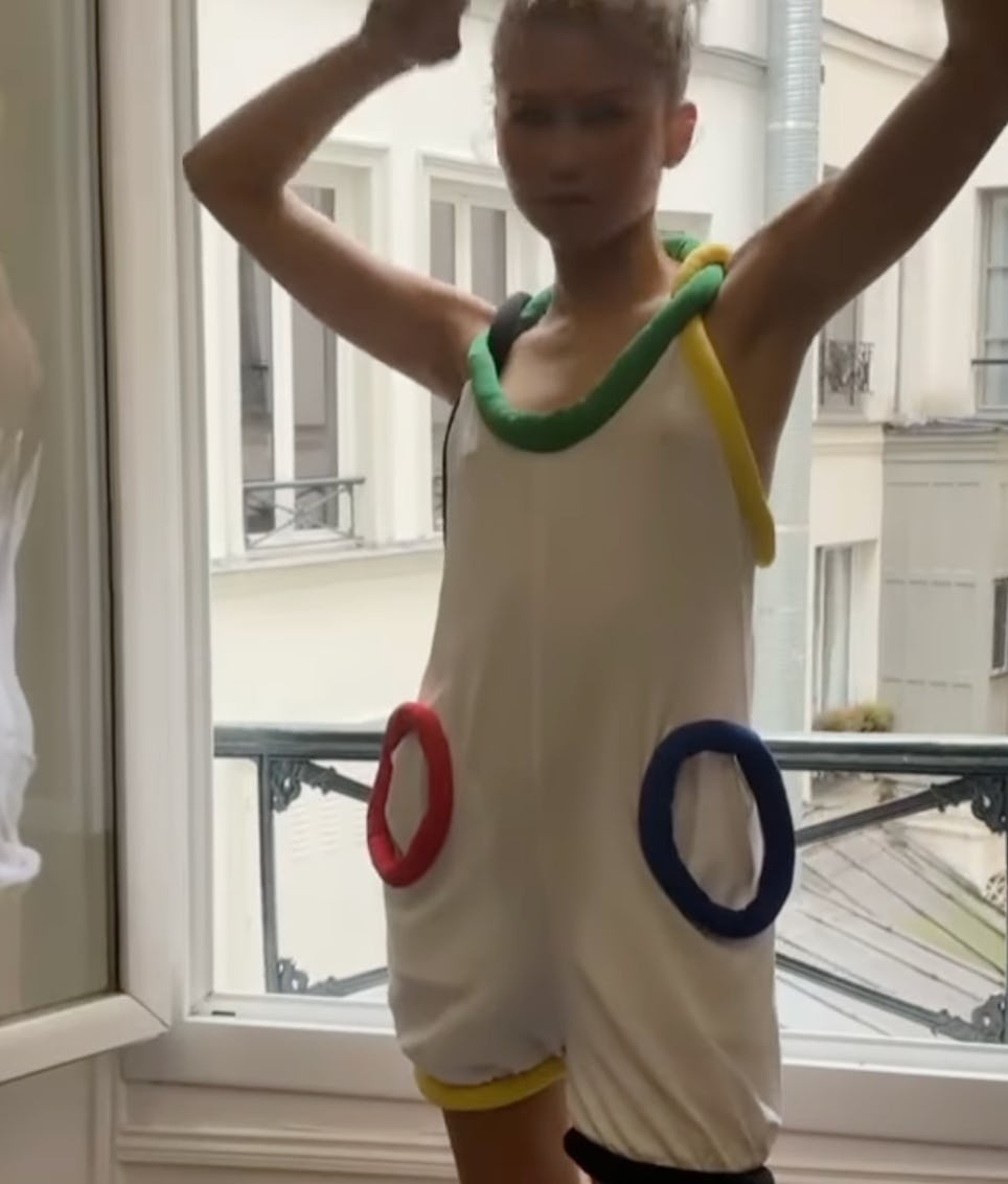 Zendaya dressed as the Olympic rings in a micro jumpsuit.