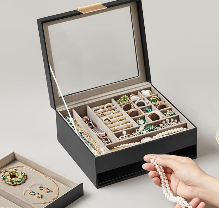 SONGMICS 2-Layer Jewelry Box with Glass Lid