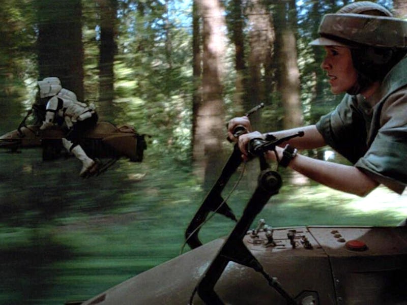 Leia (Carrie Fisher) on a speeder bike in 'Return of the Jedi.'