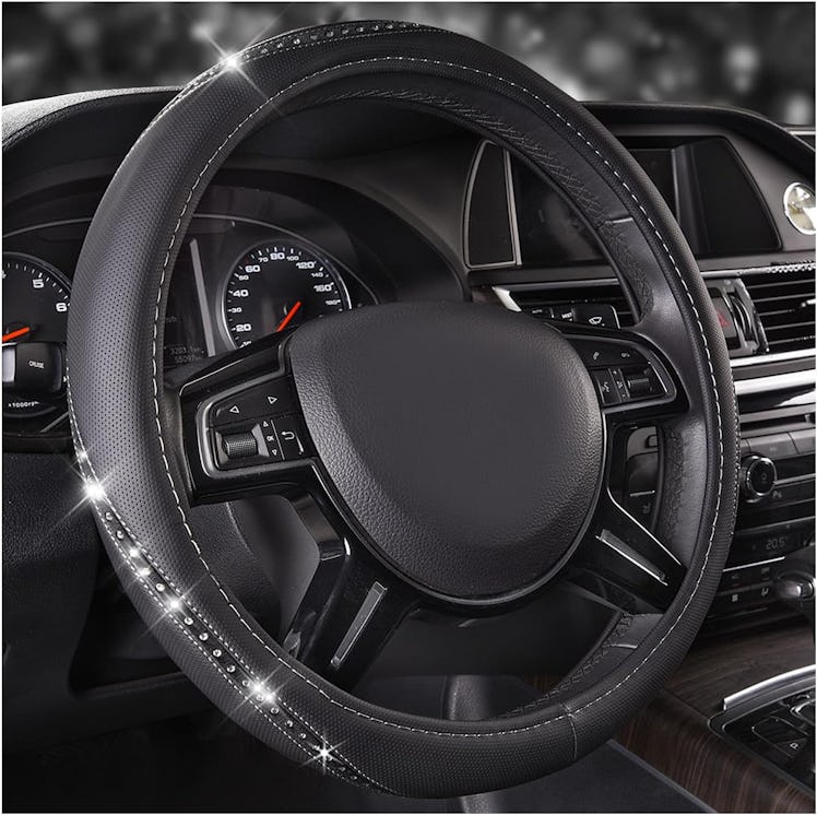 CAR PASS Diamond Black Steering Wheel Cover