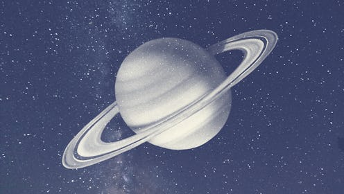 A detailed depiction of Saturn and its iconic rings set against a star-filled dark sky, invoking a s...