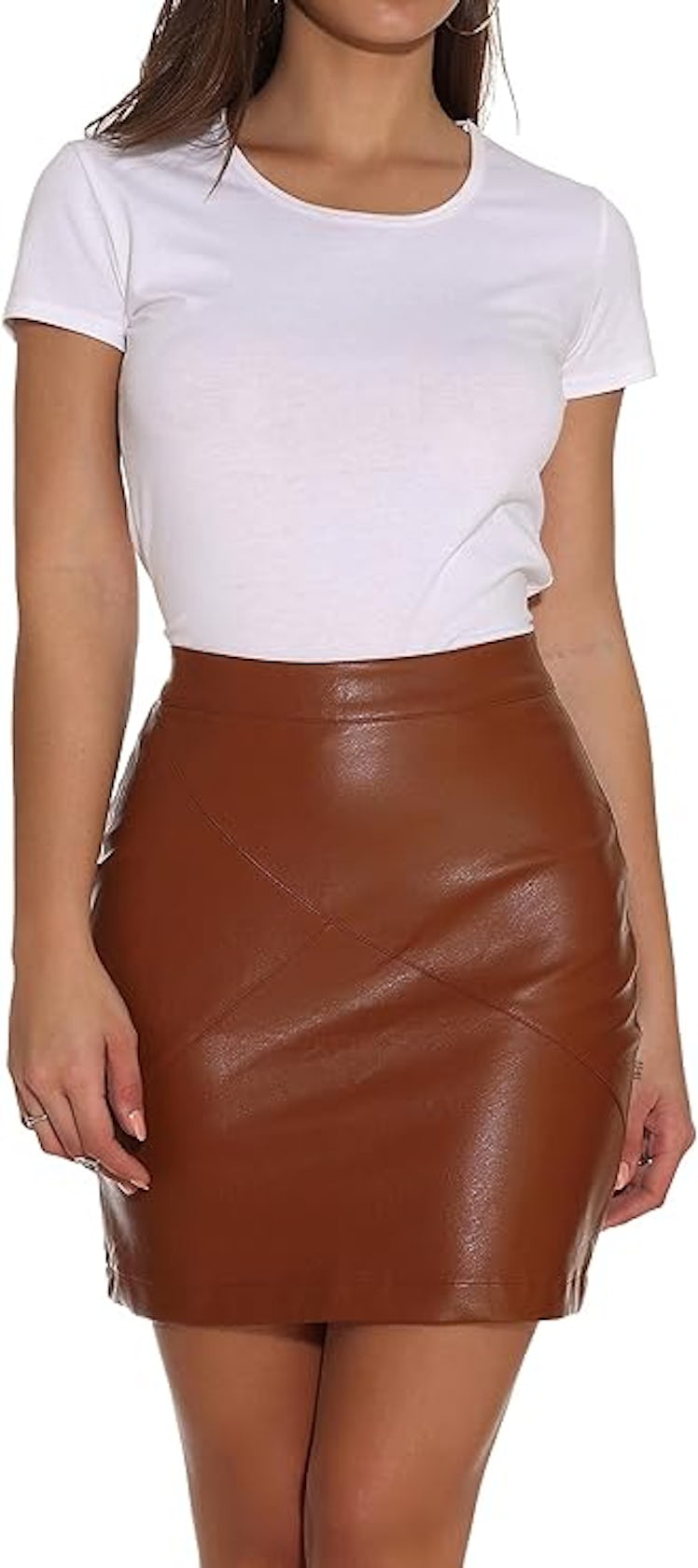 GUANYY Faux Leather Mini Pencil Skirt