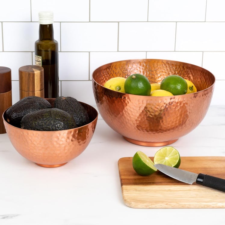 Bloomingville Round Hammered Metal Copper Finish Bowl (Set of 2) 