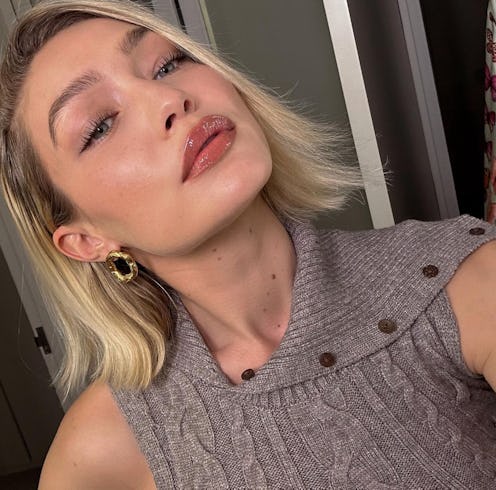 Gigi Hadid all-white sweater and skirt set