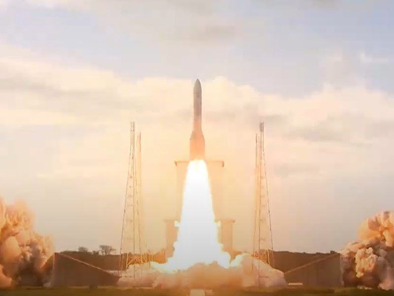 The Ariane 6 rocket lifts off for the first time on July 9, 2024.