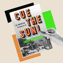 A hand holding a book titled “Cue the Sun!” by Emily Nussbaum, described as “The Invention of Realit…