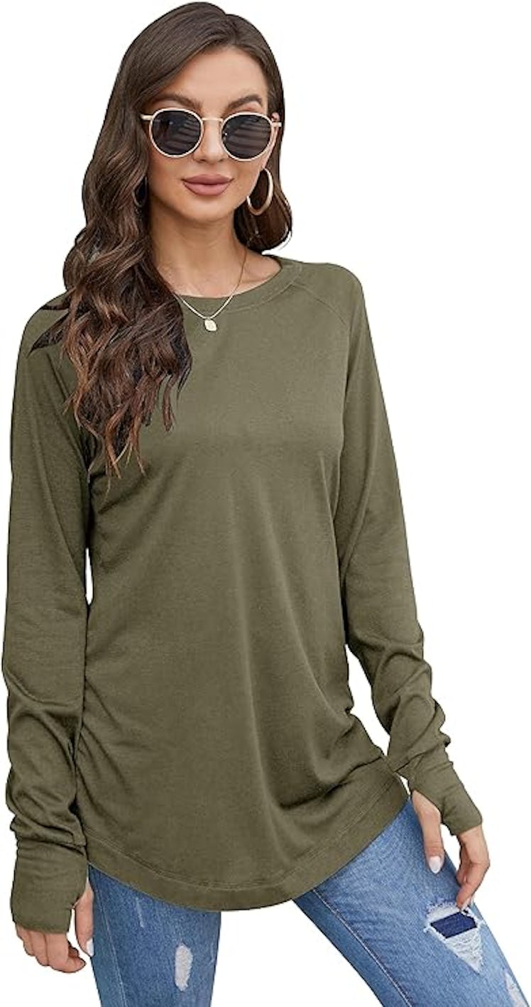 Fisoew Long-Sleeve Crew-Neck Tunic Top