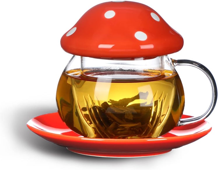 Aboyer Mushroom Glass Tea Cup With Infuser & Lid