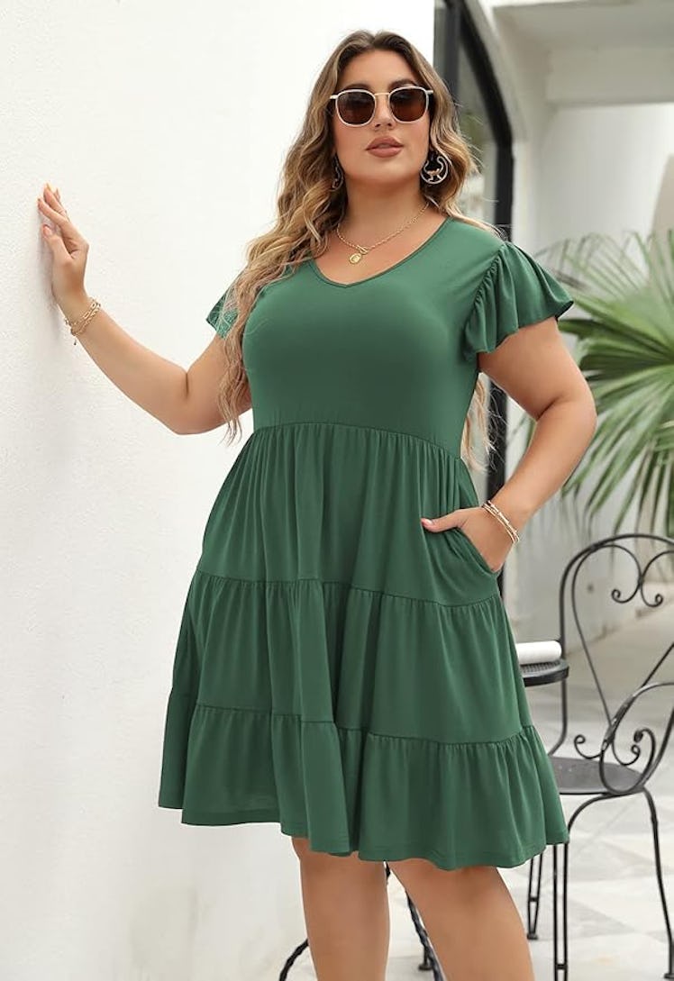 Celkuser Plus Size Ruffle Tiered Dress