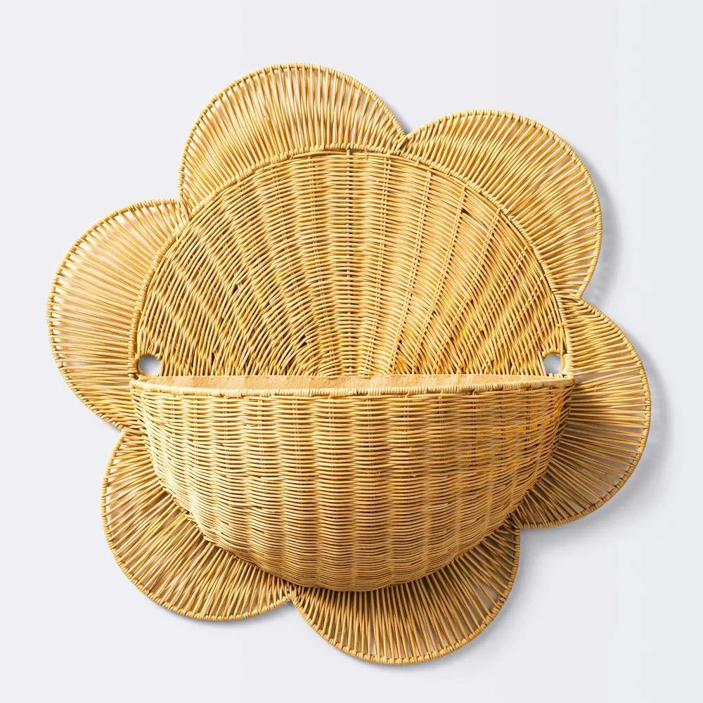 Floral Rattan Wall Hanging Decorative Basket