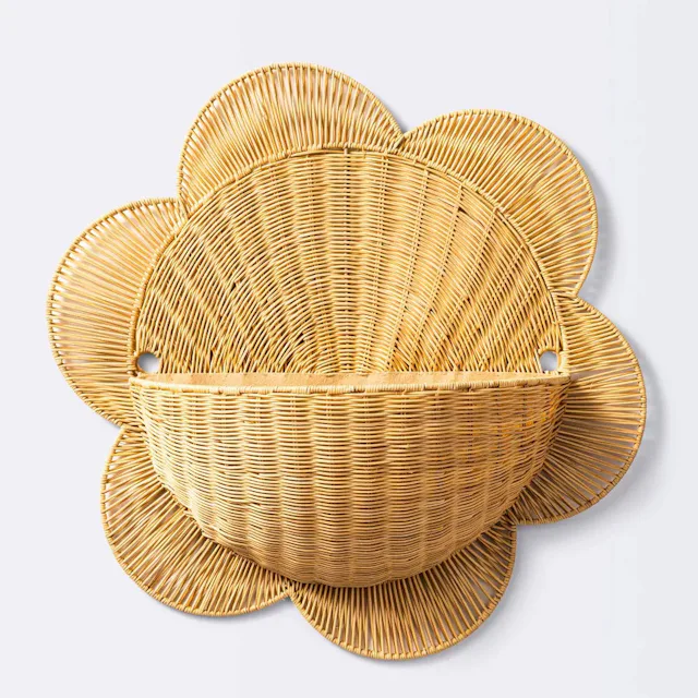 Floral Rattan Wall Hanging Decorative Basket