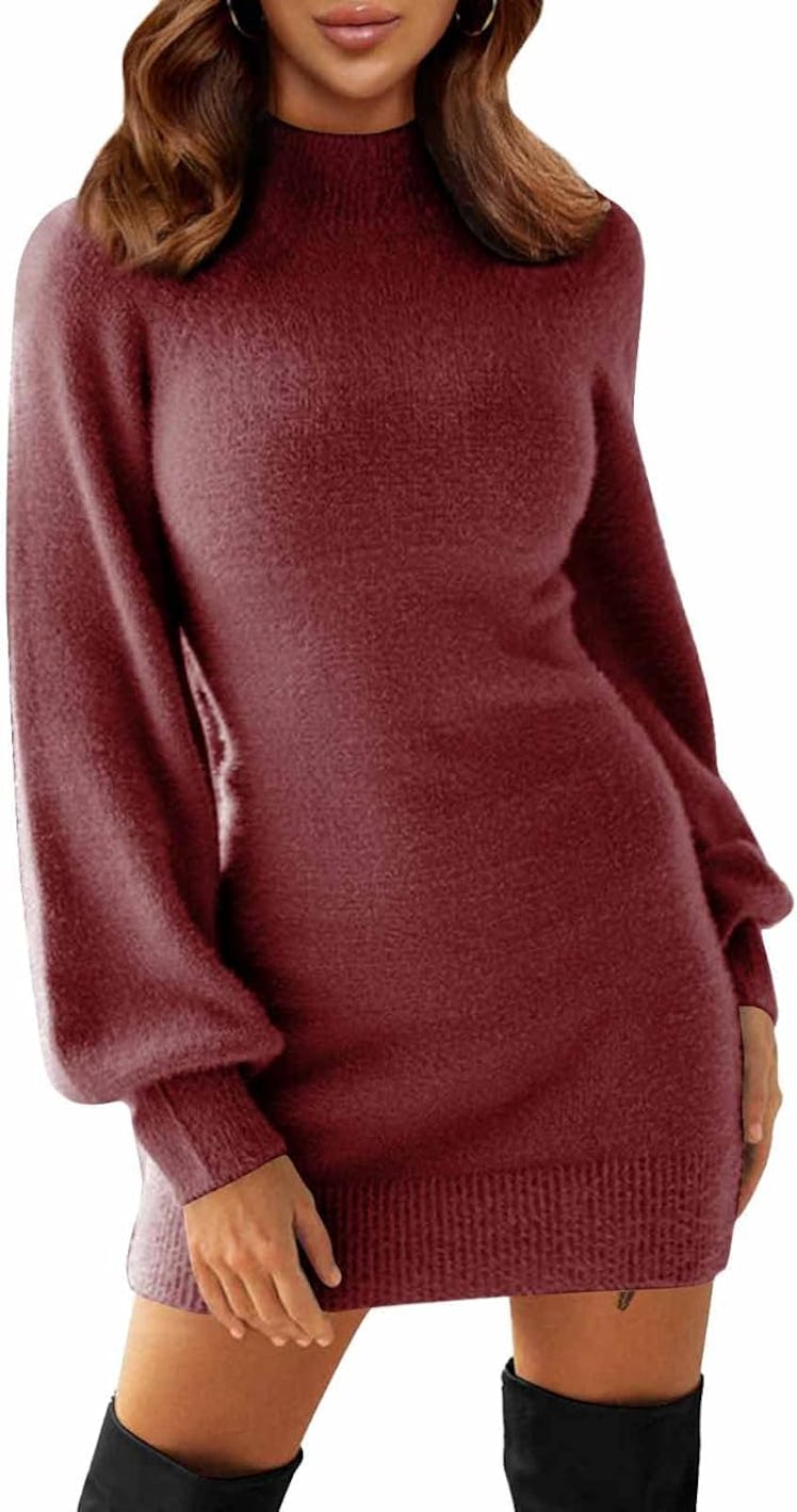 EXLURA Mock-Neck Mini Sweater Dress