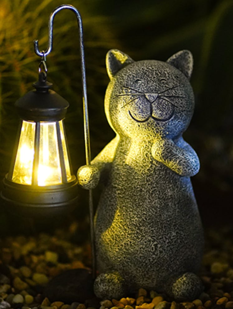 Qeeman Cat Yard Statue With Solar Lamp