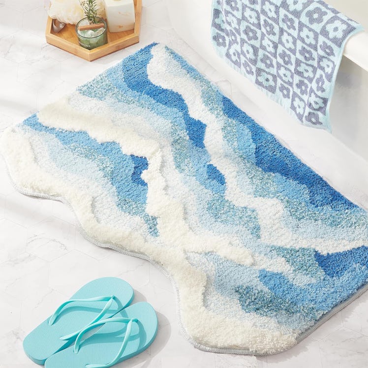 DyeFury Blue Ocean Wave Bath Mat