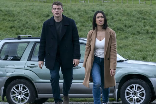 Gabriel Basso as Peter Sutherland and Luciane Buchanan as Rose Larkin in 'The Night Agent.'