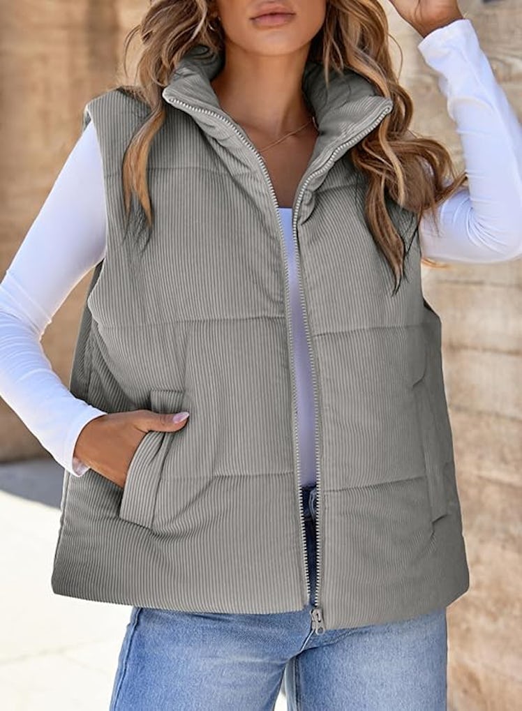 EVALESS Corduroy Cropped Puffer Vest