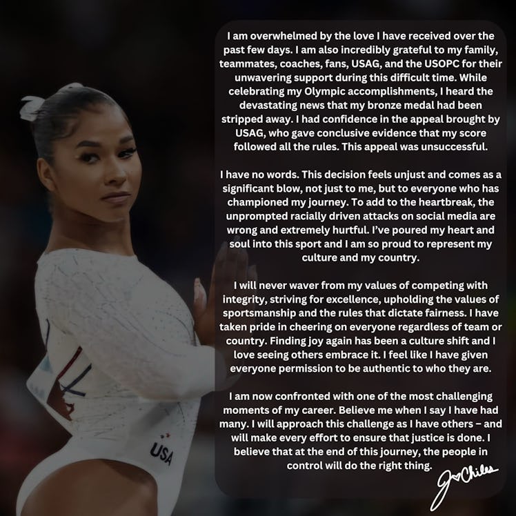 Jordan Chiles responded to the Olympics ruling she had to return her bronze medal.