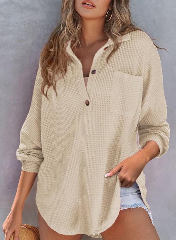 Astylish Waffle Knit Henley Tunic