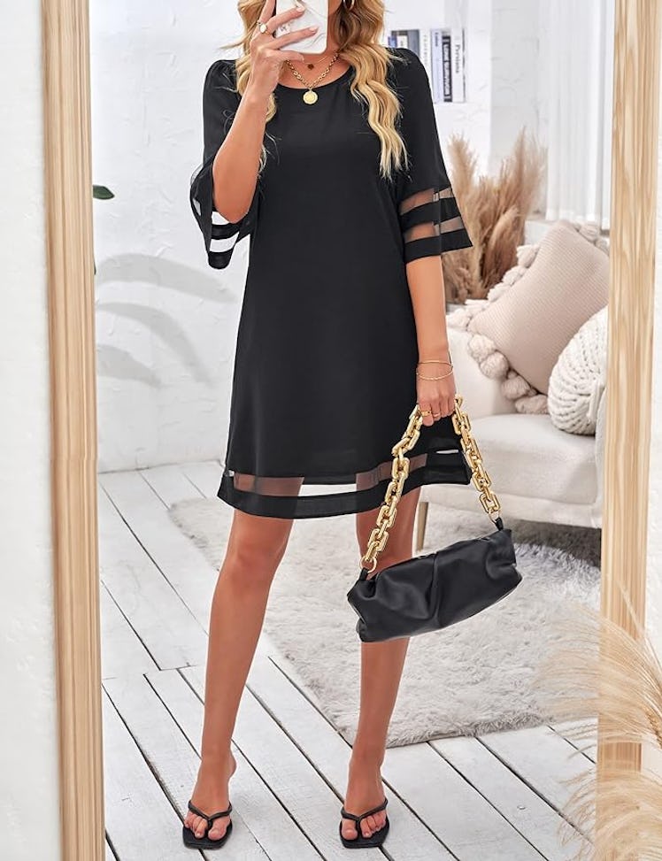 LookbookStore 3/4 Bell Sleeve Loose Tunic Dress