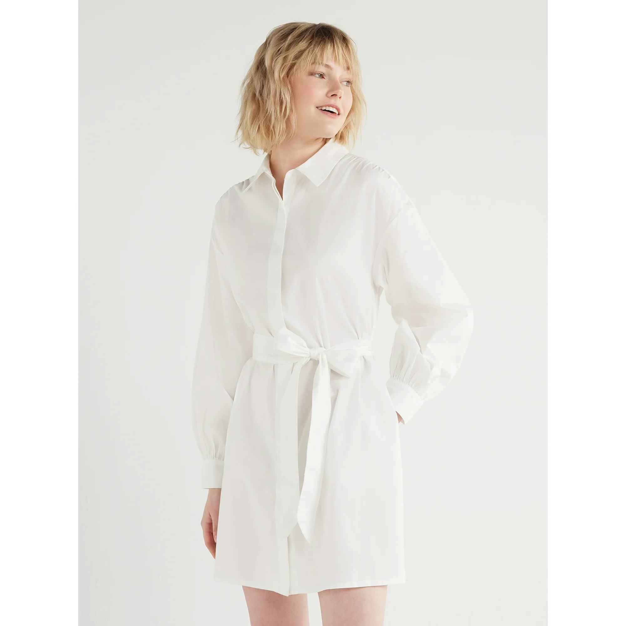 Balloon Sleeve Poplin Shirtdress with Pockets