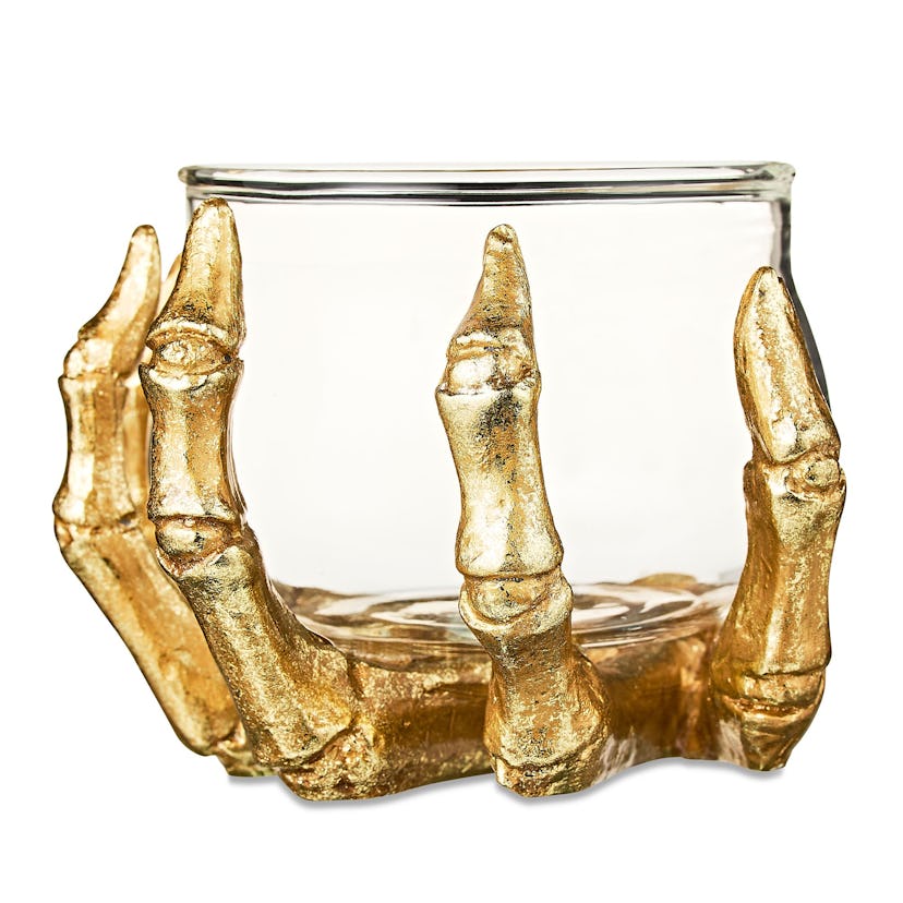 Gold Resin & Glass Skeleton-Hand Indoor Candle Holder