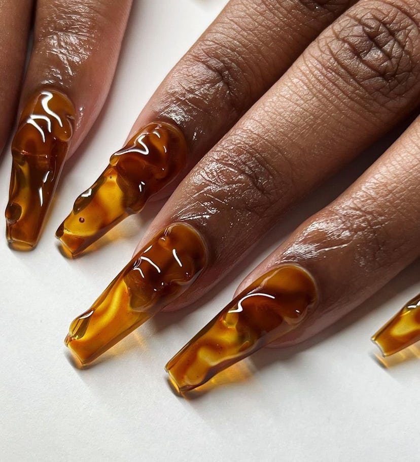 Brown Ombre Nails with Gold Accents