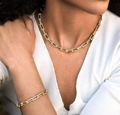 Benevolence LA Paperclip Chain Necklace and Bracelet (2 Pieces)