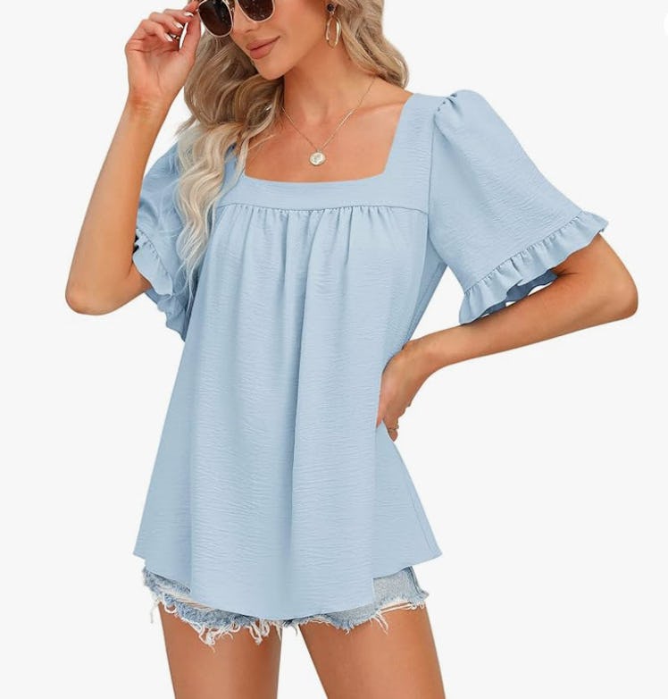 BZB Square Neck Ruffle Sleeve Top