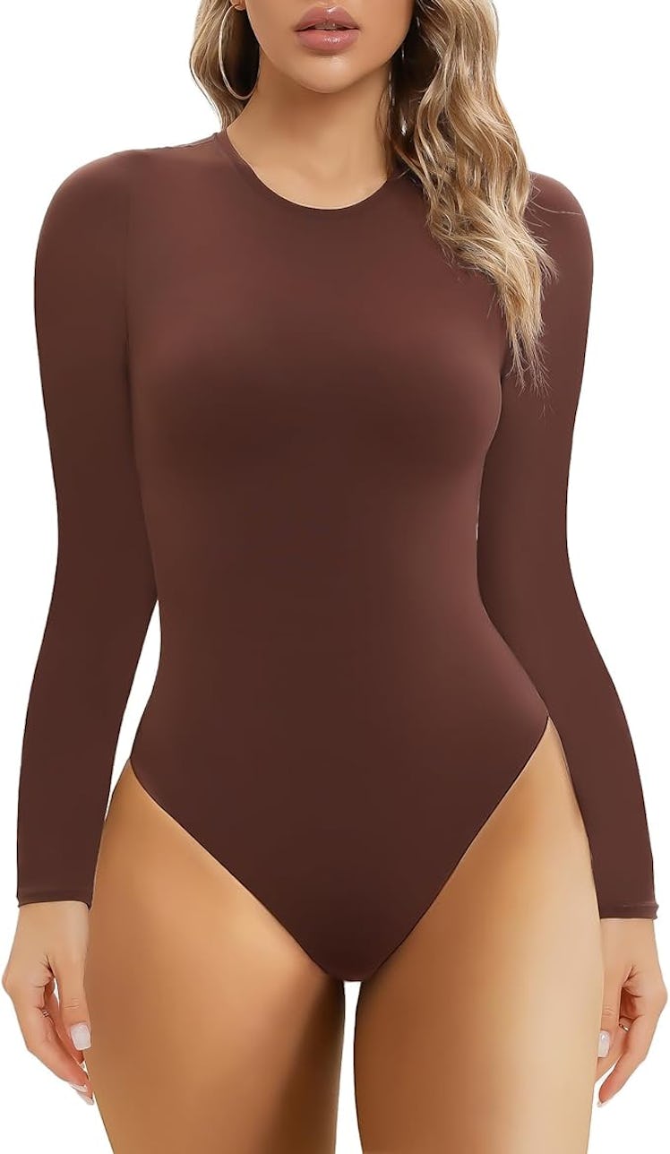 SHAPERX Long Sleeve Crew Neck Bodysuit