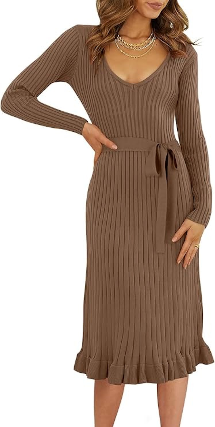 ANRABESS Ribbed Knit Sweater Dress