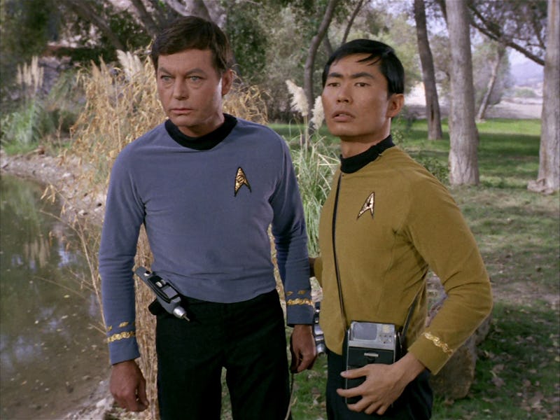 Dr. McCoy (DeForest Kelley) and Mr. Sulu (George Takei) in "Shore Leave" in 'Star Trek: The Original...