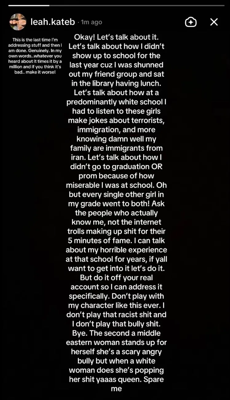 Leah Kateb Addresses Comment She Was A "Mean Bully" In High School
