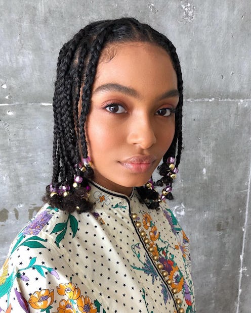 Yara Shahidi short braids with beads