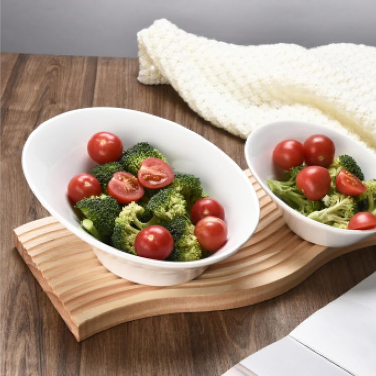 Bruntmor Ceramic Porcelain Salad Bowls - Angled Bowls Ceramic for Salad, Noodle, Pasta, Cereal, Soup...