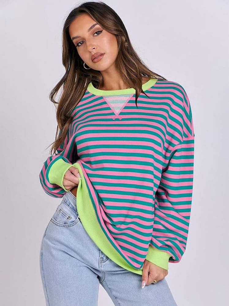 ANRABESS Oversized Striped Pullover